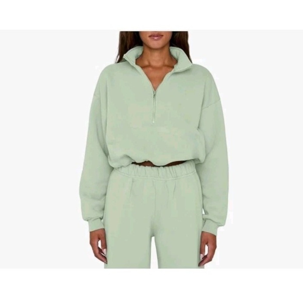 Sunday Waves Women's Fleece Crewneck Sweatshirt  Soft Oversized Pullover Mint Gr